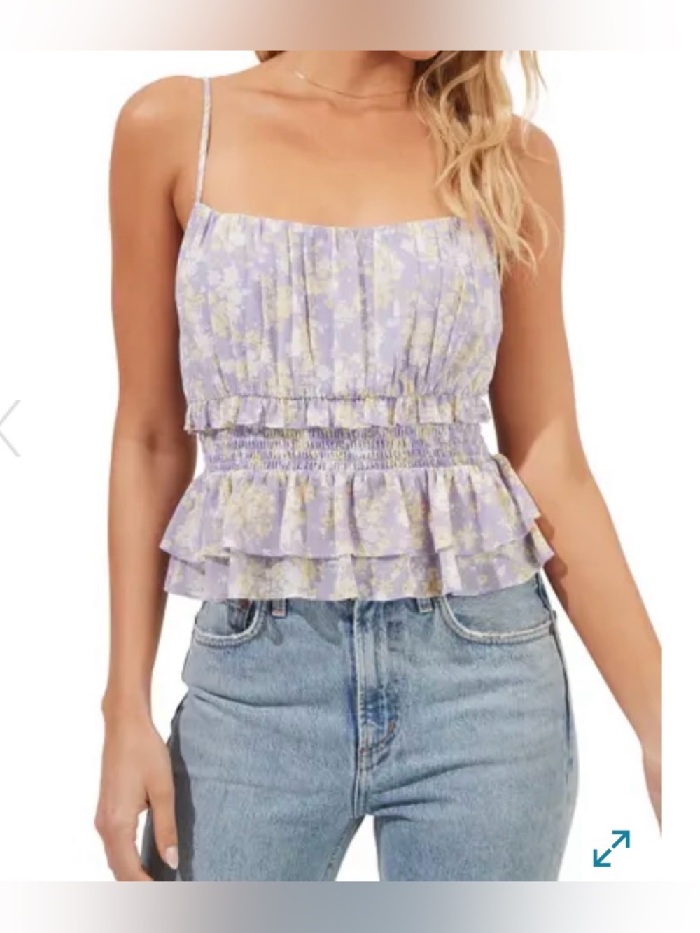 ASTR the Label Purple Floral Smocked Ruffled Cami crop top - small